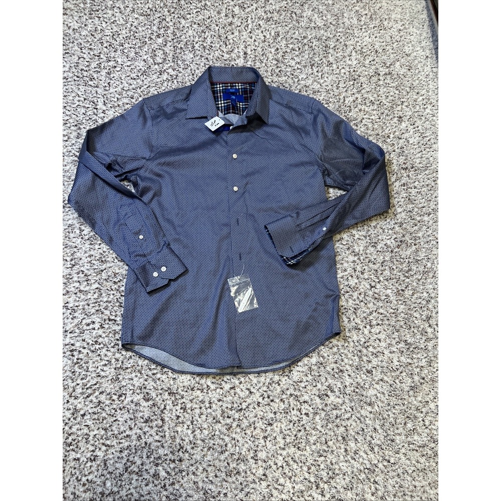 EGARA New Men's Stretch Slim Fit Shirt Sz M  Blue Print Cotton Blend